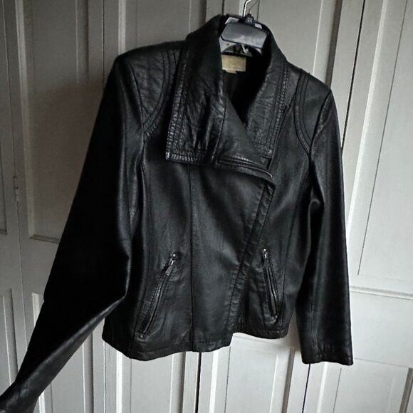 MICHAEL KORS ASSIMETRICAL ZIP LEATHER MOTOJACKET SIZE XL GREAT CONDITION - Picture 8 of 11